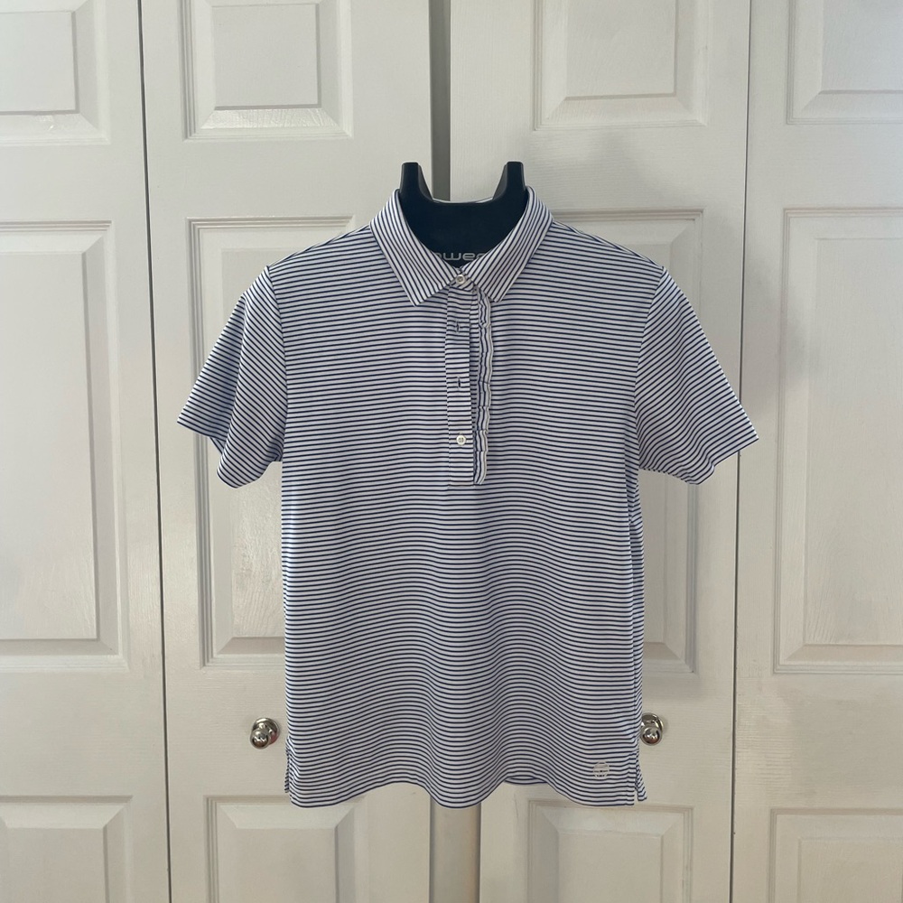 Tory Sport Navy and White Striped Polo Shirt
